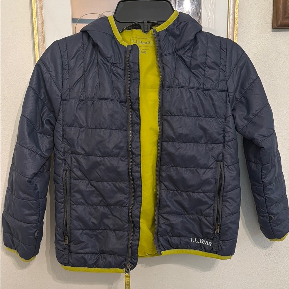 L.L. Bean Kids Navy Jacket with Lime Green Lining